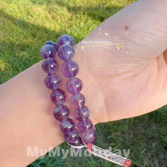 Purple Rabbit Hair Rutilated Quartz Bracelet 9mm - Picture 5 of 6